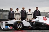 Kamui Kobayashi and Sergio Perez. Presentation Formula 1 Sauber C30. F1 wallpaper 2011 (HD PHOTO)