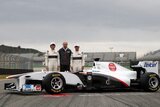Kamui Kobayashi and Sergio Perez. Presentation Formula 1 Sauber C30. F1 wallpaper 2011 (HD PHOTO)
