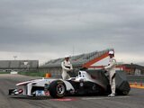 Kamui Kobayashi and Sergio Perez. Presentation Formula 1 Sauber C30. F1 wallpaper 2011 (HD PHOTO)